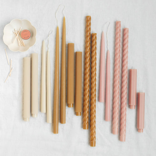 Taper candles brown, white, blush