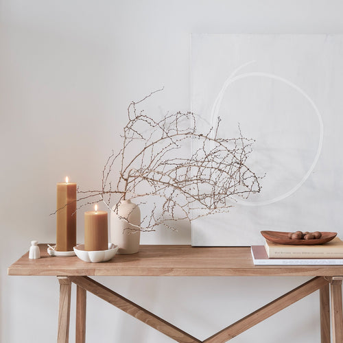 Ceramic white ikebana dish and pillar plate candleholder