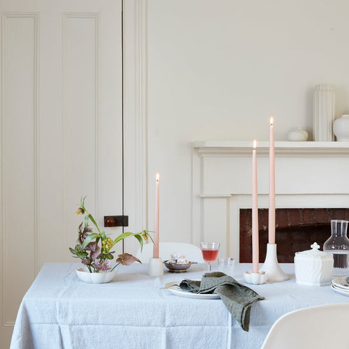 Ceramic white ikebana dish and pillar plate candleholder