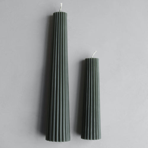 Beeswax Fluted Pillar, Antique Green