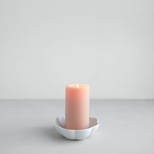 Ribbed Pillar Candle and Ceramic Fleur Dish Gift Set Petal