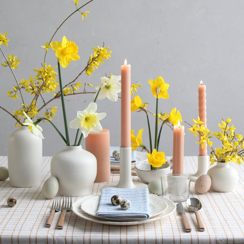 Our Petal Taper Set combines all of our parchment-hued taper candles into the perfect bundle. Display the sizes and shapes together or separately.   Set includes: one pair of petal 12" and one pair of petal 18" dipped taper candles. One pair of 18", one pair of 10" and one pair of 6" petal Fancy Taper Candles.  Dinner Candles. 