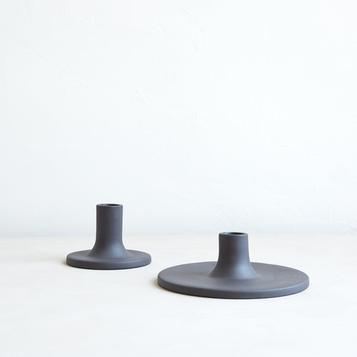 Pair Ceramic Taper Candle Holders _ Black_Smoke