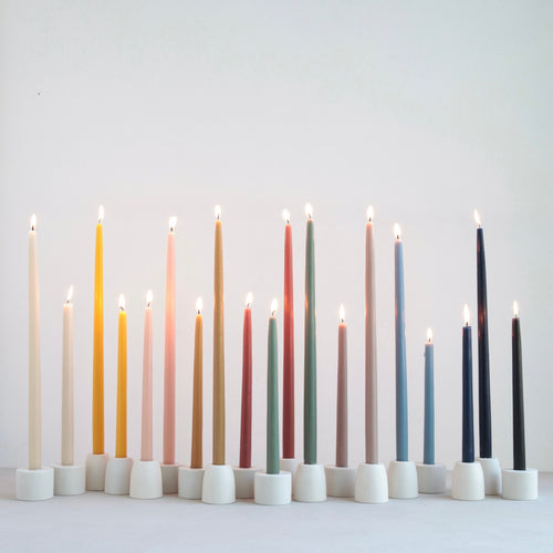 Dipped taper candles for dining room tapers. Natural hues inspired by nature in neutral tones