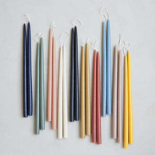 Dipped taper candles for dining room tapers. Natural hues inspired by nature in neutral tones