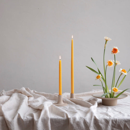 Dipped taper candles for dining room tapers. Natural hues inspired by nature in neutral tones